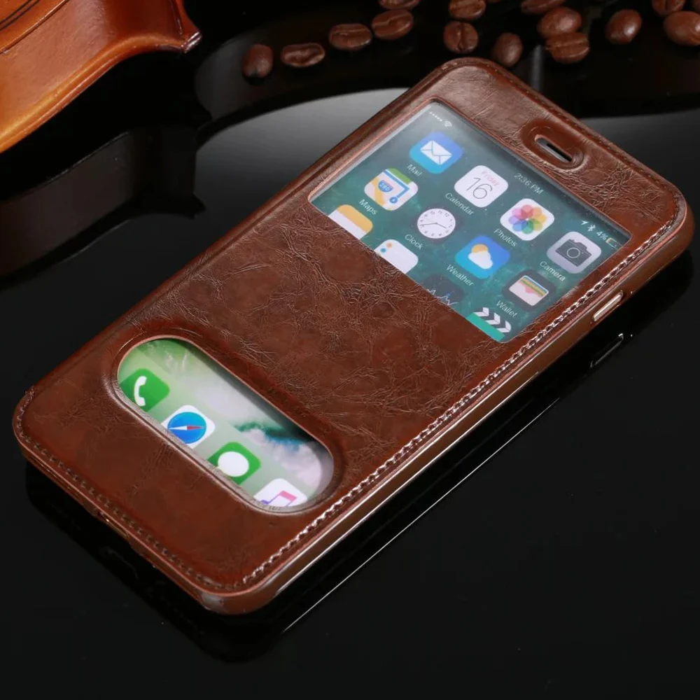Apple iPhone 6 6S 7 8 Plus модные чехлы с магнитной застежкой окошком для просмотра кожаный