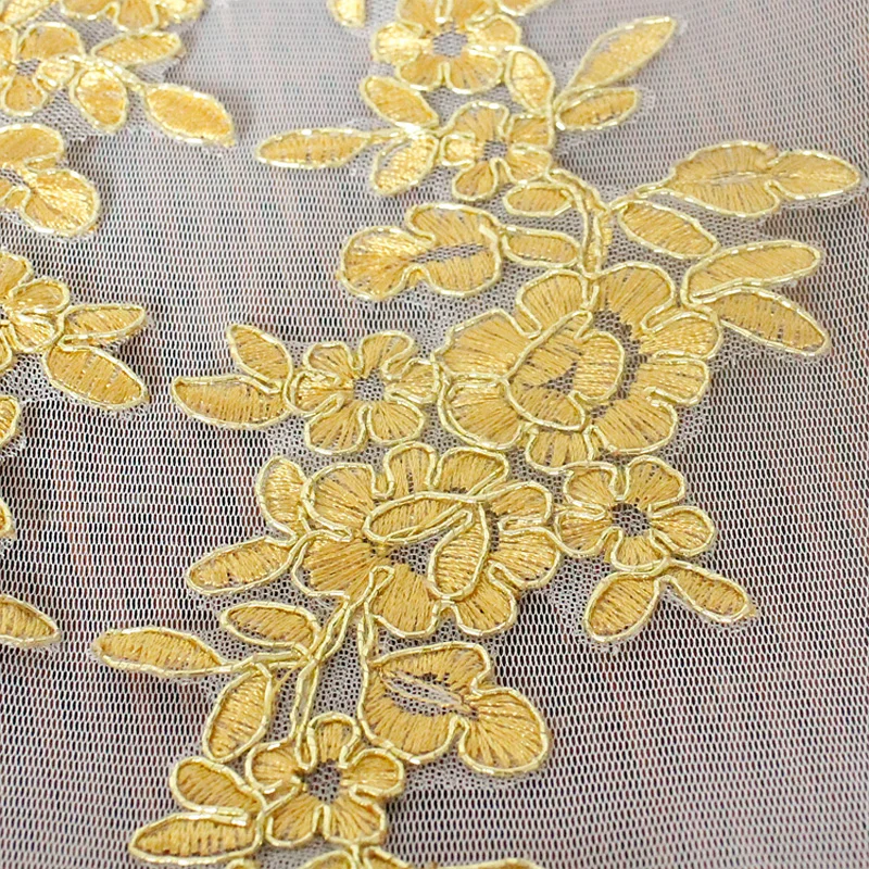Бесплатная доставка Золотой/белый цветочный мотив Венеция Кружевная аппликация