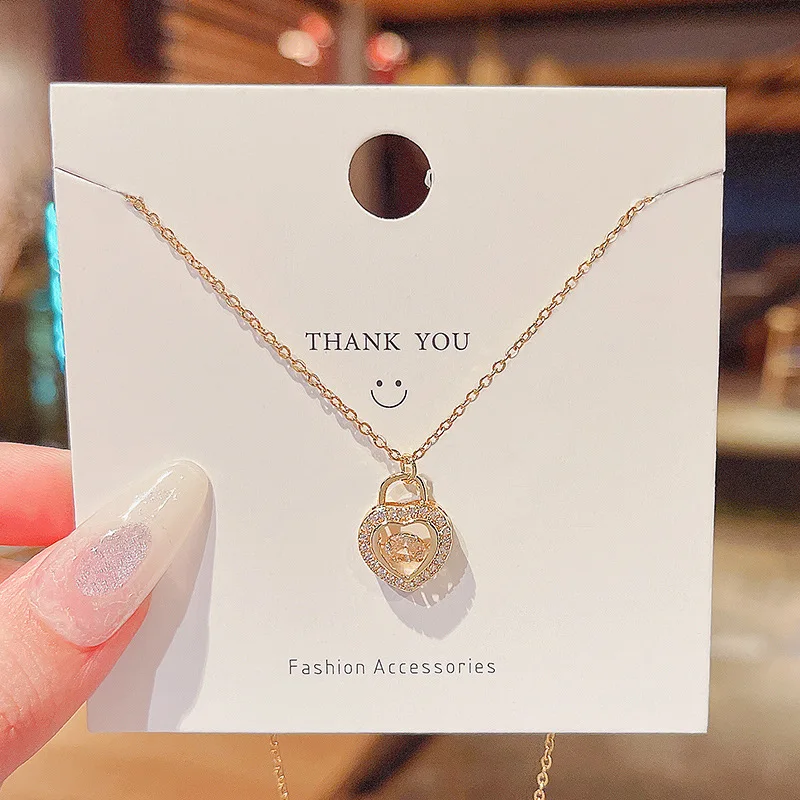 

New Trendy Zircon Heart Pendant Necklace for Women Fashion Stainless Steel Gold Plated Necklace Clavicle Chain Jewelry Gift