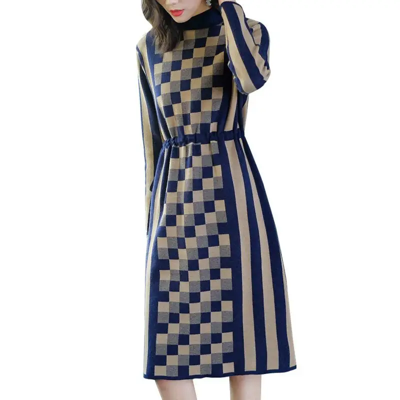 Женское платье большого размера осеннее и зимнее модное Облегающее вязаное в