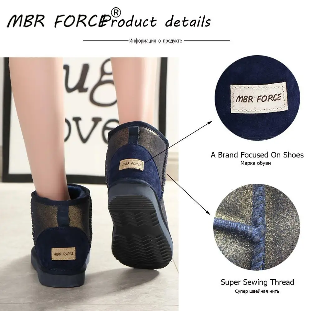 Женские ботинки из 100% натуральной кожи MBR FORCE теплые водонепроницаемые зимние