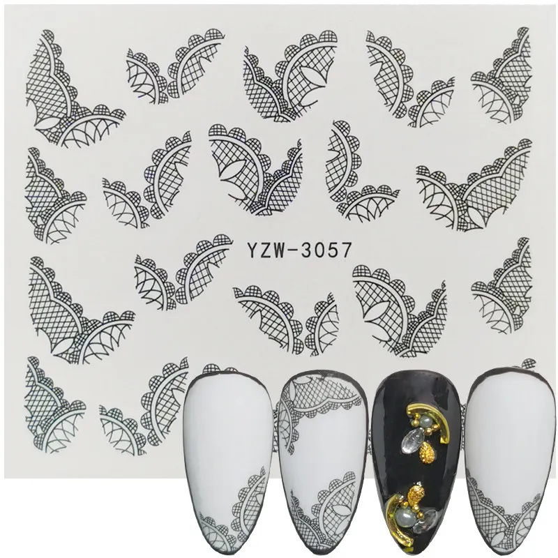 

2023 New Black Lace Pattern Water Transfer Nail Art Stickers Sunflower Watermark Decals DIY Decorative Nail Tools
