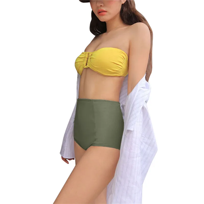 

2021 Bikinis Set Women Swimwear High Waist Strapless Sexy Bikini Pure Color Women Swimsuit Padded Bathing Suit Monokin