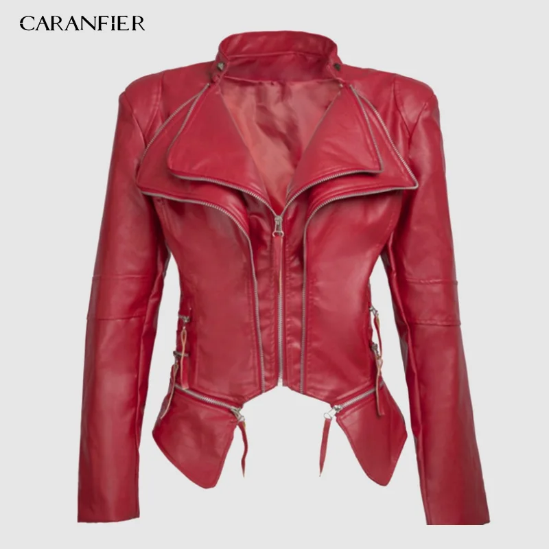 Куртка CARANFIER женская из искусственной кожи короткая приталенная черная