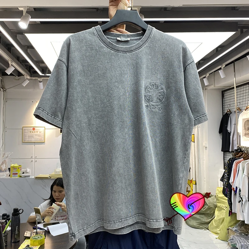 

Sanskrit Embroidery Logo ASKYURSELF T-shirt Heavy Fabric Men Women High Quality Vintage Wash Make Old ASKYURSELF Tee Tops