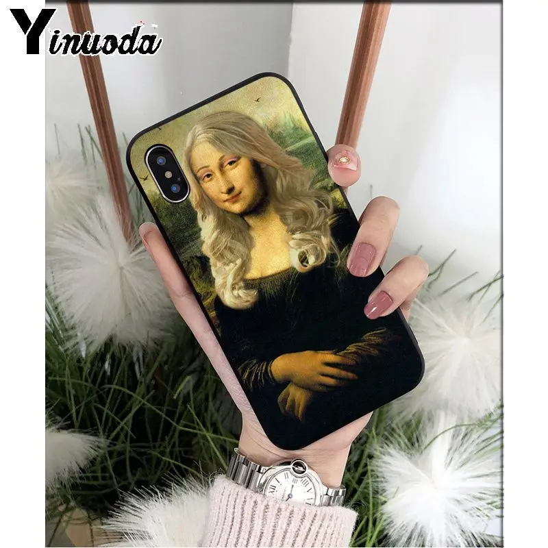 A14 Yinuoda Забавный чехол для телефона Mona Lisa Pet Cat TPU мягкий черный чехол для iphone 8 7 6 6S Plus 5 5S SE XR X XS MAX Coque Shell - Цвет: A14
