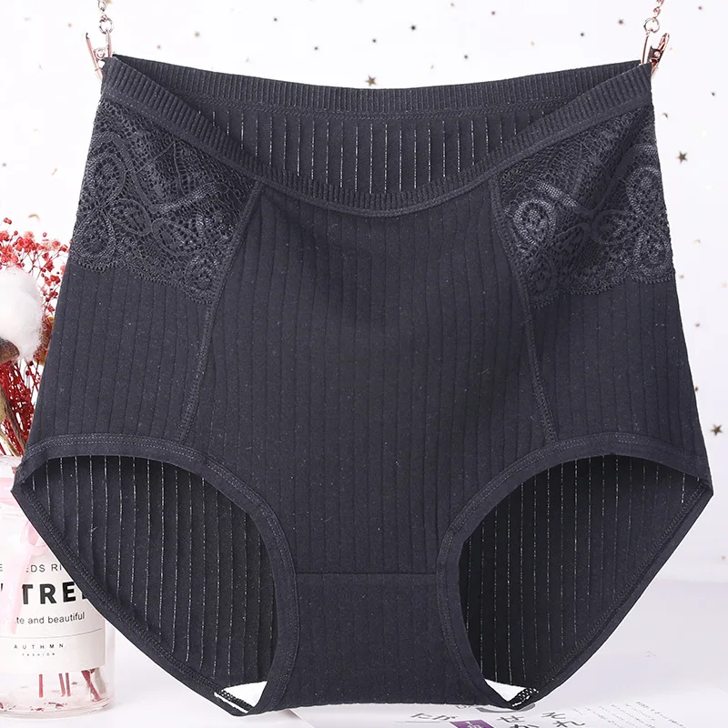 

3Pcs/Lot XL~6XL High Waist Abdomen Cotton Briefs Plus Size Striped Panties Lace Underwear Lingerie Antibacterial Underpants