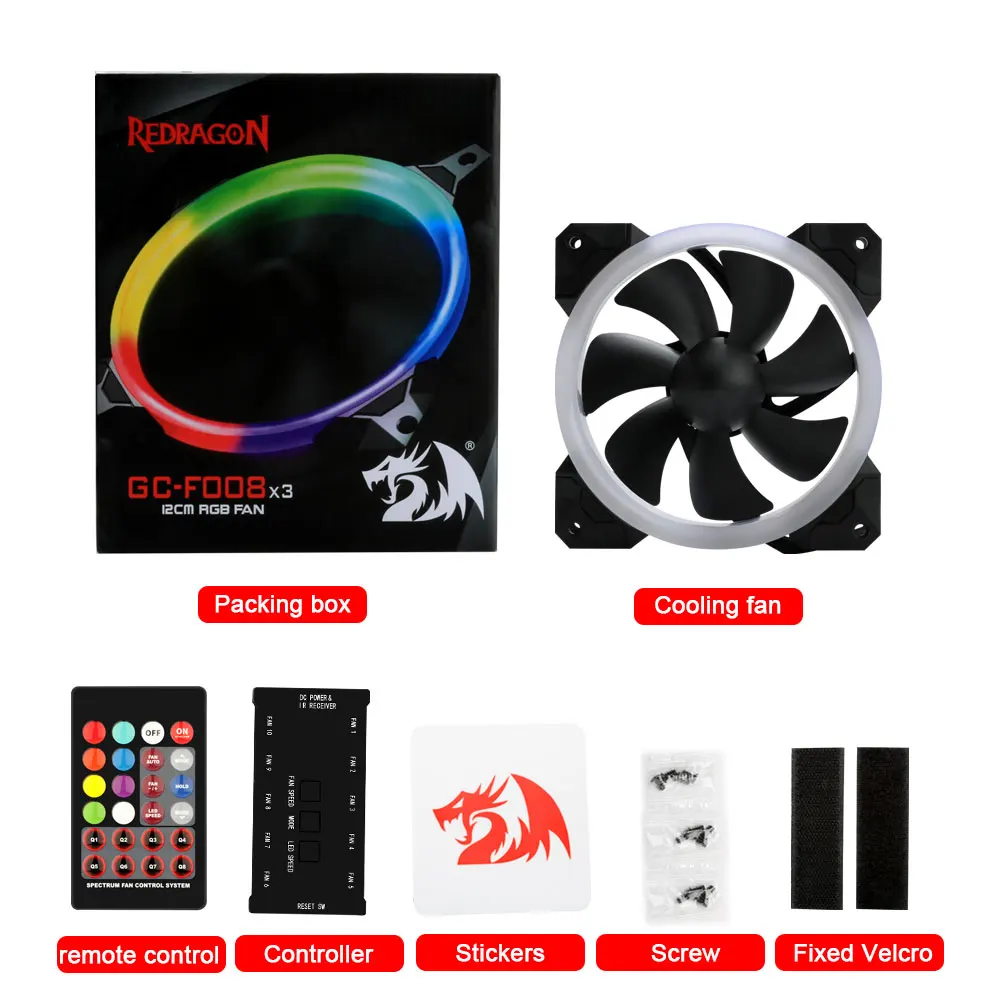 

Redragon GC-F008 120mm Computer Case RGB Cooling full color Turbo Fan 4Pin Quiet CPU Cooler Desktop PC 6 Pin Controller Radiator