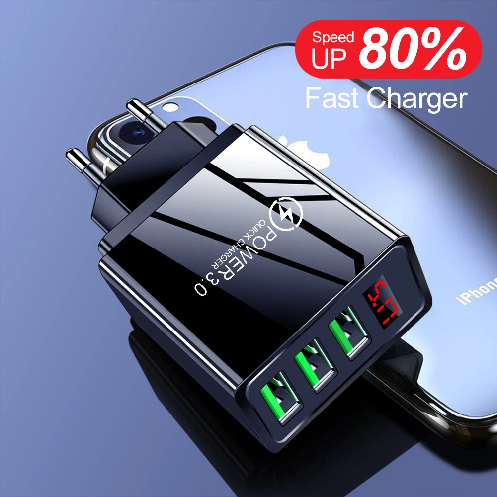 Зарядное устройство USB 3A для быстрой зарядки Внешнее зарядное со светодиодным