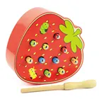 Игрушка Монтессори в форме яблока и клубники, забавная игра в насекомых, деревянная магнитная палочка, червь, развивающая игрушка для детей, подарок для малыша