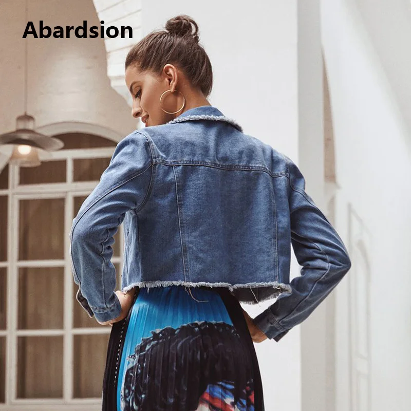 Abardsion/джинсовая куртка для женщин сезон осень зима Джинсовая Верхняя одежда