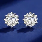 Szjinao Real 1-3 карата Тест Положительный Снежинка серьги с мусанитом гвоздик для женщин 18K Белое Золото Рождество Зима Ювелирные изделия сертифицированы