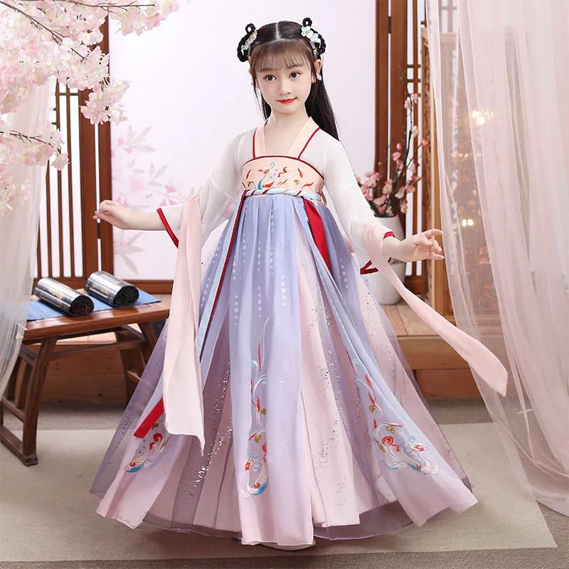 

Винтажное детское платье принцессы в стиле древней феи с фиолетовой вышивкой ханьфу для китайских девочек одежда для косплея