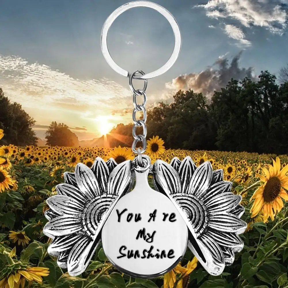 Металлический брелок в виде подсолнуха с гравировкой You Are My Sunshine для ключей