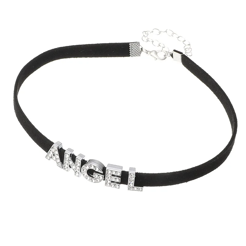 

Fashion Velvet Choker Necklace Female Black Retro Punk Gothic Girls Letter Angel Alphabet Collar Necklaces Jewelry For Women