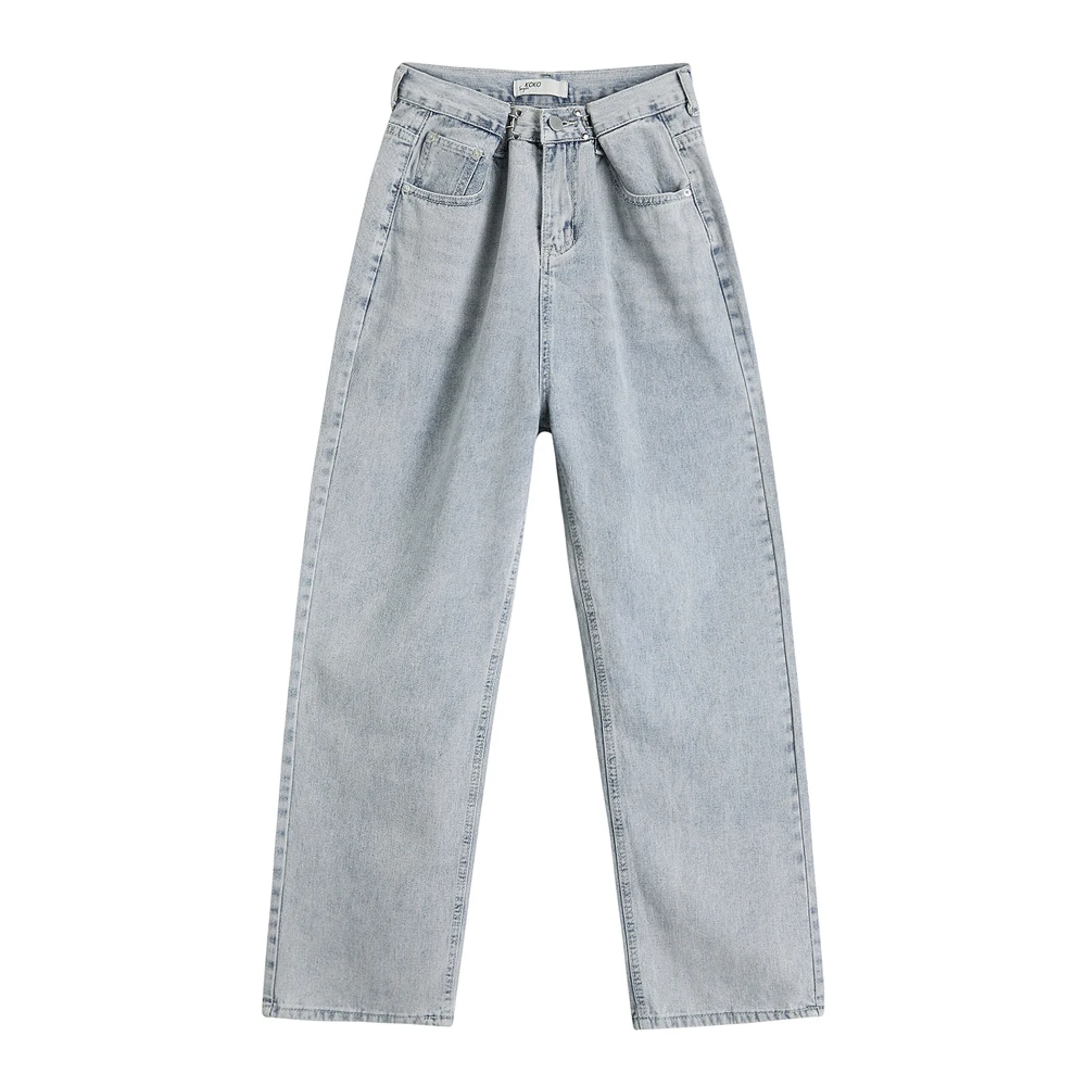 

Spring Summer 2020 Mom Jeans Adjustable Waisr High Waist Loose Straight Wide Leg Jeans Pants