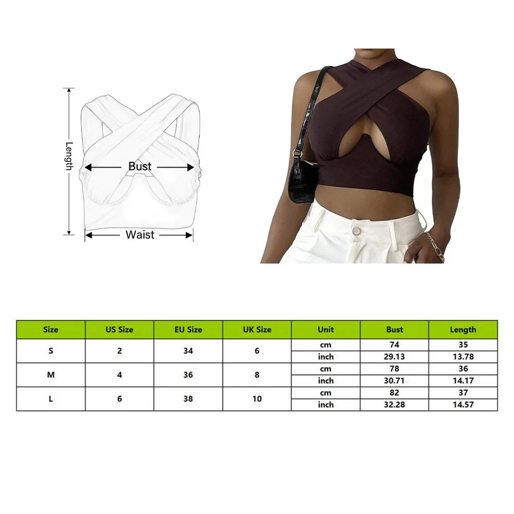 

Women's Criss Cross Hollow Halter Neck Tank Tops Sexy Sleeveless Solid Color Tops Club Streetwear Summer Bustier Small Sling