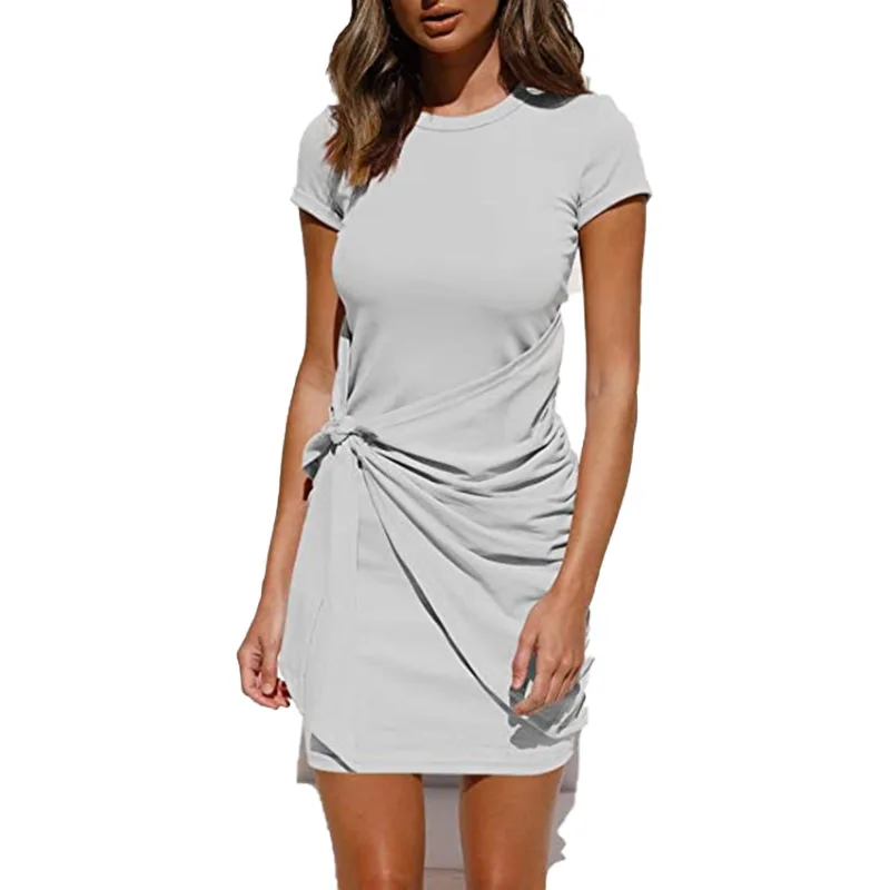 

Women summer tunic short dress Lady mini bowwaist sundress lounge wear sukienka Solid casual shift dresses for women