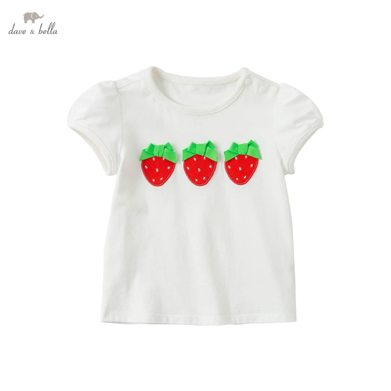 

DB18081 dave bella summer baby girls cute bow cartoon T-shirt children tops girl kids fashion tees