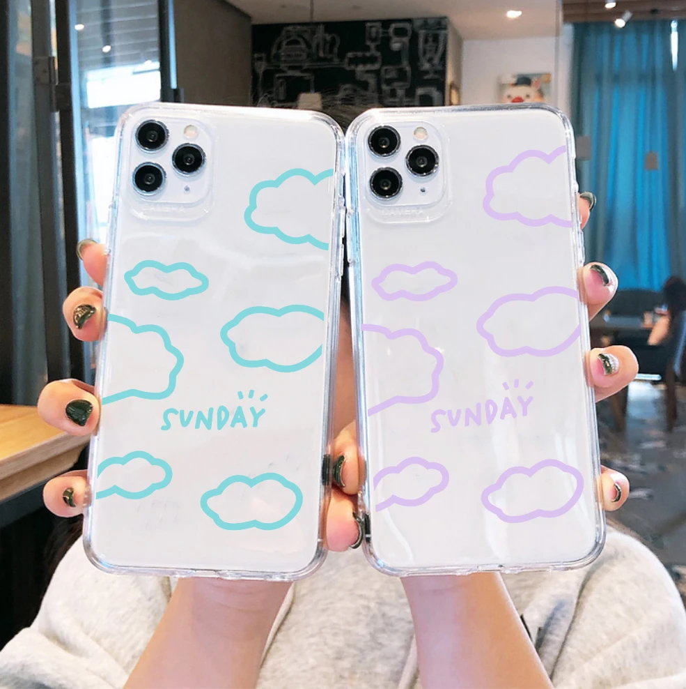 

Transparent phone case For iPhone 11 Pro max 7 8 Plus 10 11 6 6s Plus X XR Xs Max SE 2020 Varnish Clouds pattern back cover