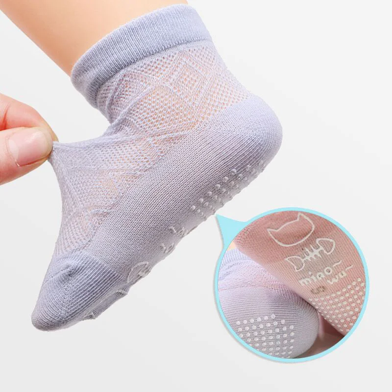 Calcetines transpirables antideslizantes para beb&eacute; y ni&ntilde;a, medias de algod&oacute;n para el hogar, 3 par/lote-4