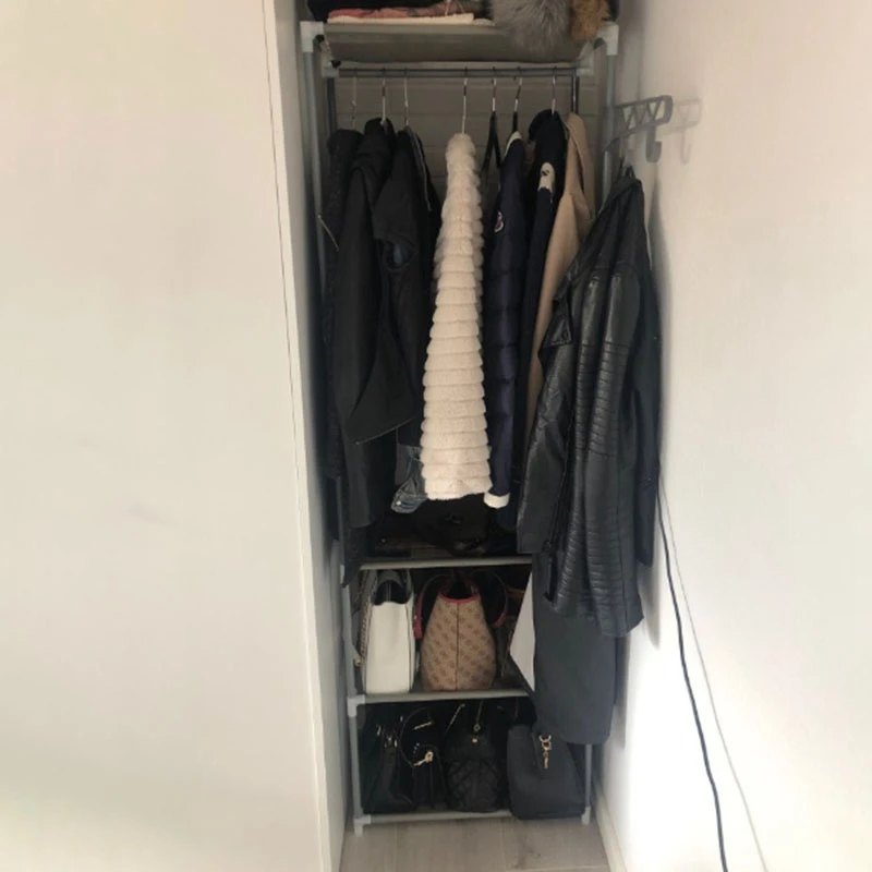 Сборная напольная полка для одежды вешалка металлический нетканый материал шкаф