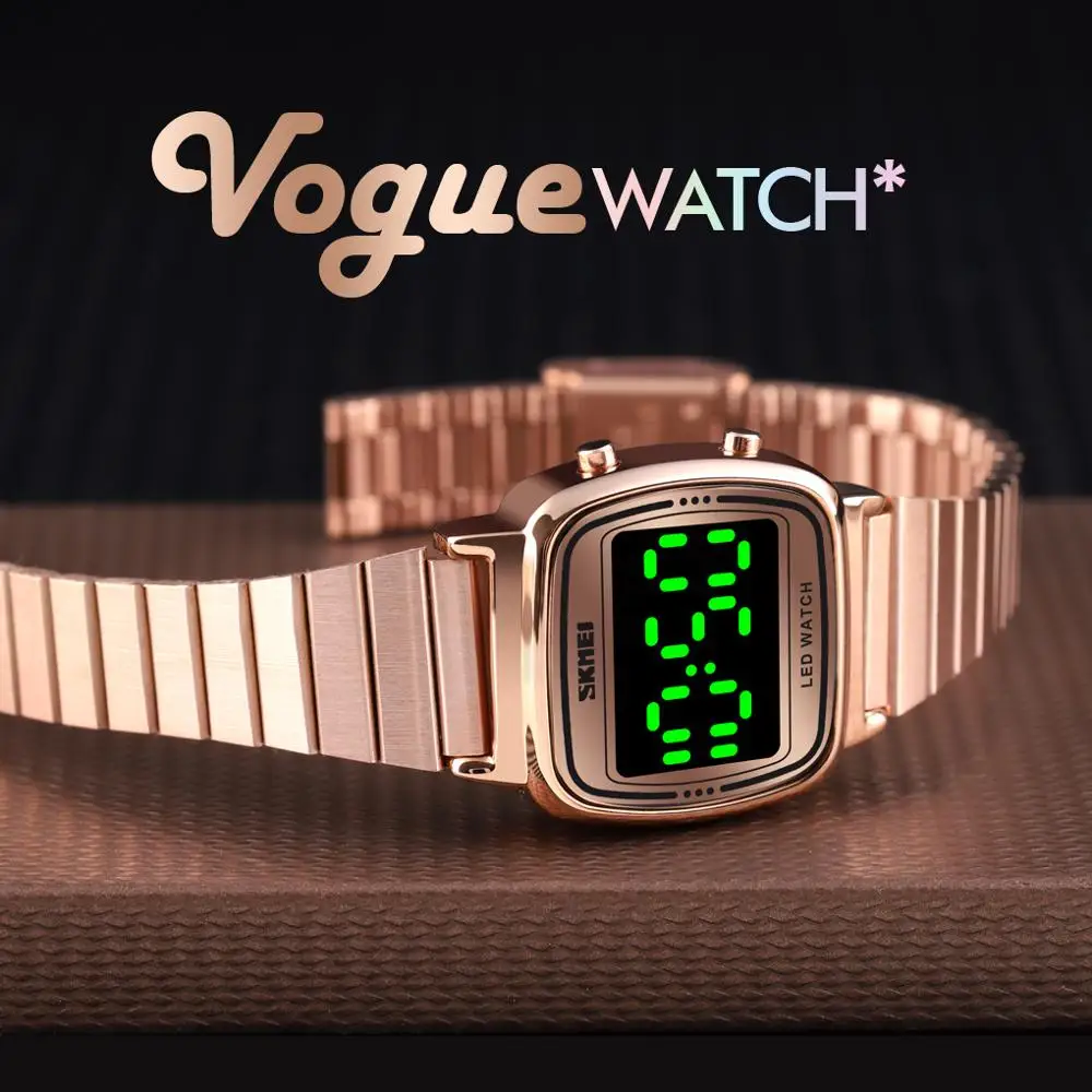 SKMEI Ultra Thin Luxury Women's Silver Stainless Steel Watches Women Fashion LED Digital Dress Business Wrist watch Reloj Mujer