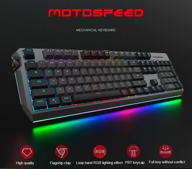 Motospeed CK80 механическая клавиатура реальная RGB 104 клавиш Проводная игровая клавиатура и мышь с подсветкой Подсветка клавишные колпачки из ПБТ для настольного компьютера геймера