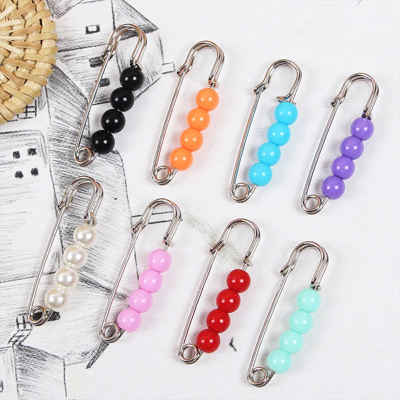 

1PC Colorful Imitated Pearl Charms Brooch Safety Metal Pin Buckle for Women Brooch Scarf Dress Suit Badge Dangle Jewelry Gifts