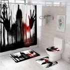 Занавеска для душа с принтом страшные глаза и кровавые тени, украшение на Хэллоуин, занавеска для ванной из полиэстера, набор мягких ковриков, чехол для унитаза