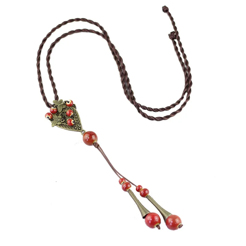 Женские кулон с кисточкой ожерелье керамическими бусинами в винтажном