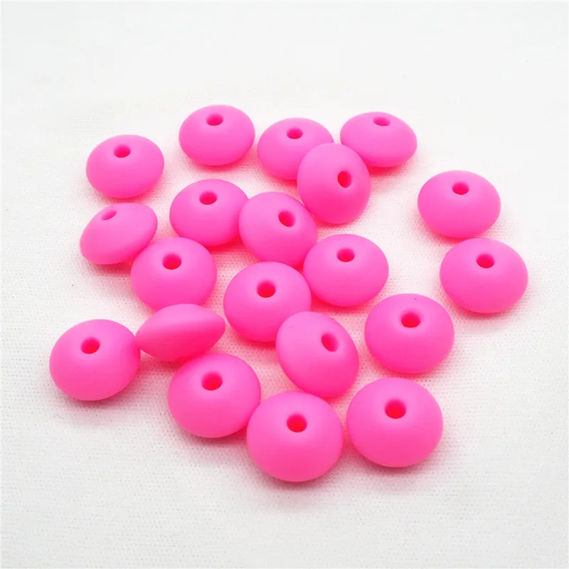 Pink Chenkai 50 шт. силиконовые бусины в форме чечевицы DIY Baby Abacus подвеска-прорезыватель успокаивающие украшения изготовление аксессуаров бусины 12x7 мм BPA бесплатно - Цвет: Pink