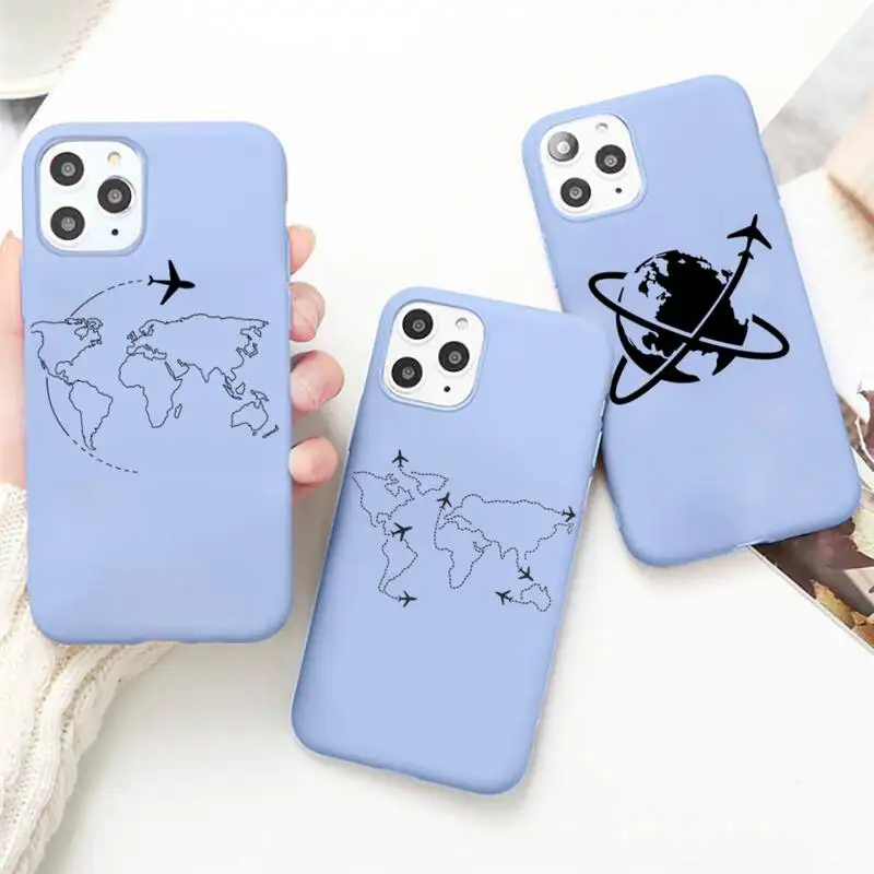 

Airplane map travel abstract line Phone Case Purple Candy Color for iPhone 11 12 mini pro XS MAX 8 7 6 6S Plus X SE 2020 XR