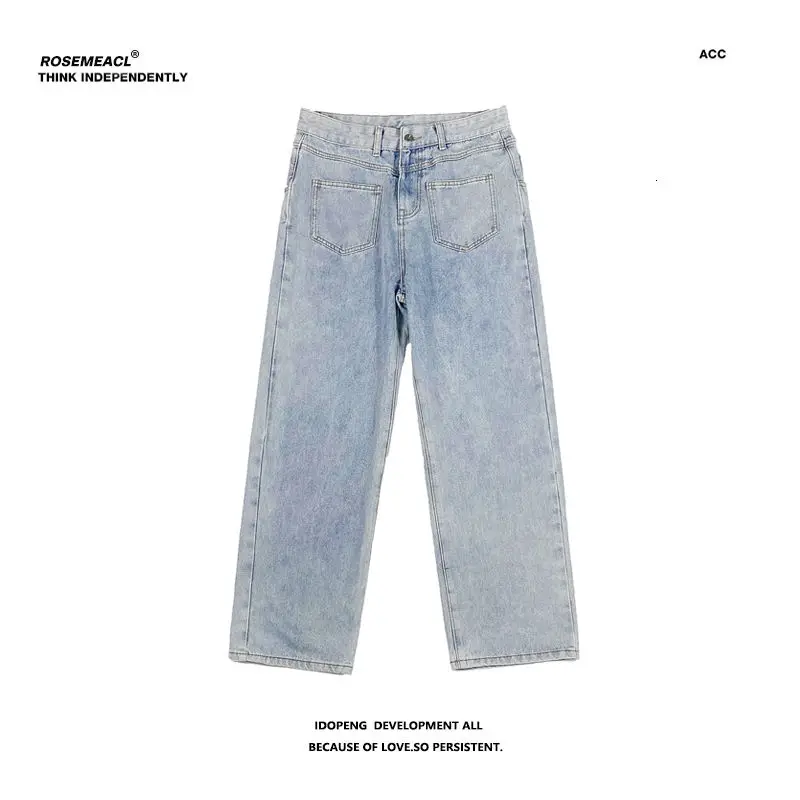 2021 Men's Straight Washed Blue Color Jeans Loose Wide-leg Pants Fashion Casual Hiphop Streetwear Denim Trousers | Мужская одежда