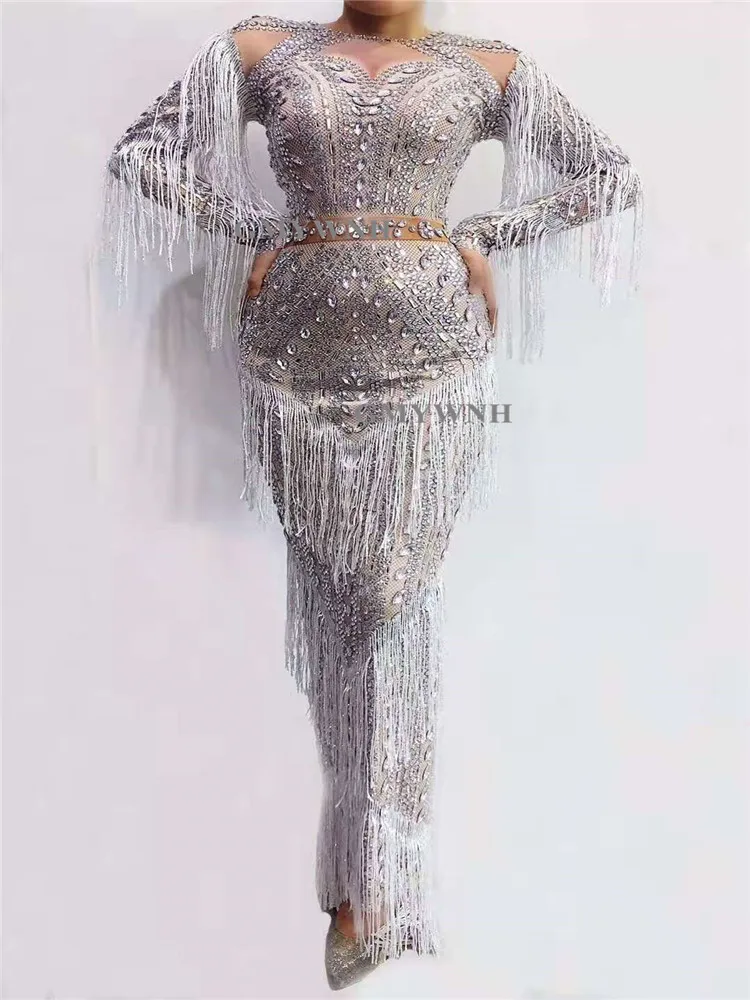 Комбинезон Q113 с кисточками и длинными рукавами цепочка со стразами жемчугом