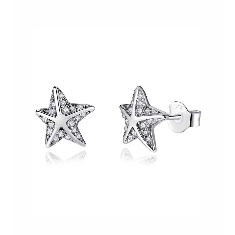 Starfish Оригинальные 925 пробы серебряные серьги-гвоздики в виде сердец Минни маленькие серьги с кристаллами для женщин подходят для подарка модные ювелирные изделия - Окраска металла: Starfish
