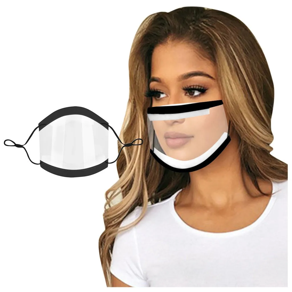 

1PC Masque Adults visual Face Mask Fashion Printing Mouth Cover Clear Window Visible Expression Masks Earloops Mascarillas S18