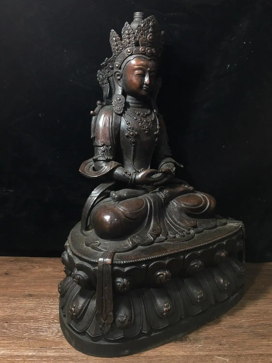 

Wedding Decoration 20" Tibet Buddhism Temple Purple Bronze Guanyin Buddha Statue Avalokitasvara statue Avalokitevara Rescue