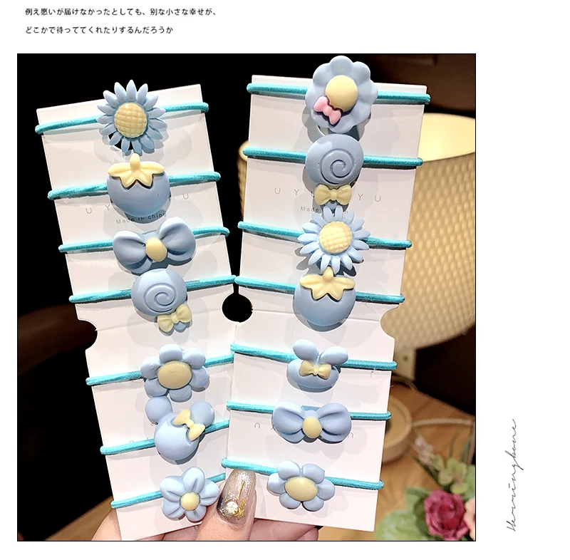 20PCS/Set Girls Cute Cartoon Colorful Bow Flower Rabbit Elastic Hair Band Children Lovely Rubber Band Scrunchie Hair Accessories