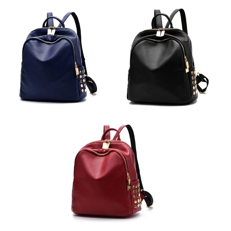 

63HC Women Anti-theft Backpack PU Leather Casual Rucksack for Teenage Girls School Bookbag Travel Shoulder Bag