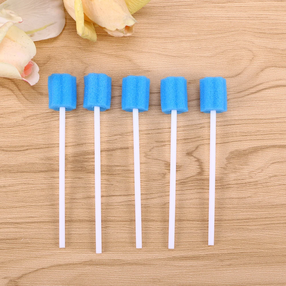

100pcs Disposable Sponge Stick Mouth Care Sponge Tooth Cleaning Sponge Swab Oral Care (Blue)