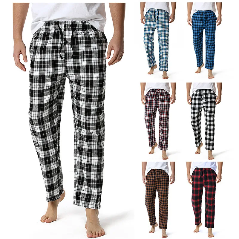 

2021 Spring and Autumn New Fashion Leisure Men's Plaid Cotton Flannel Loose Sport Mens Pants