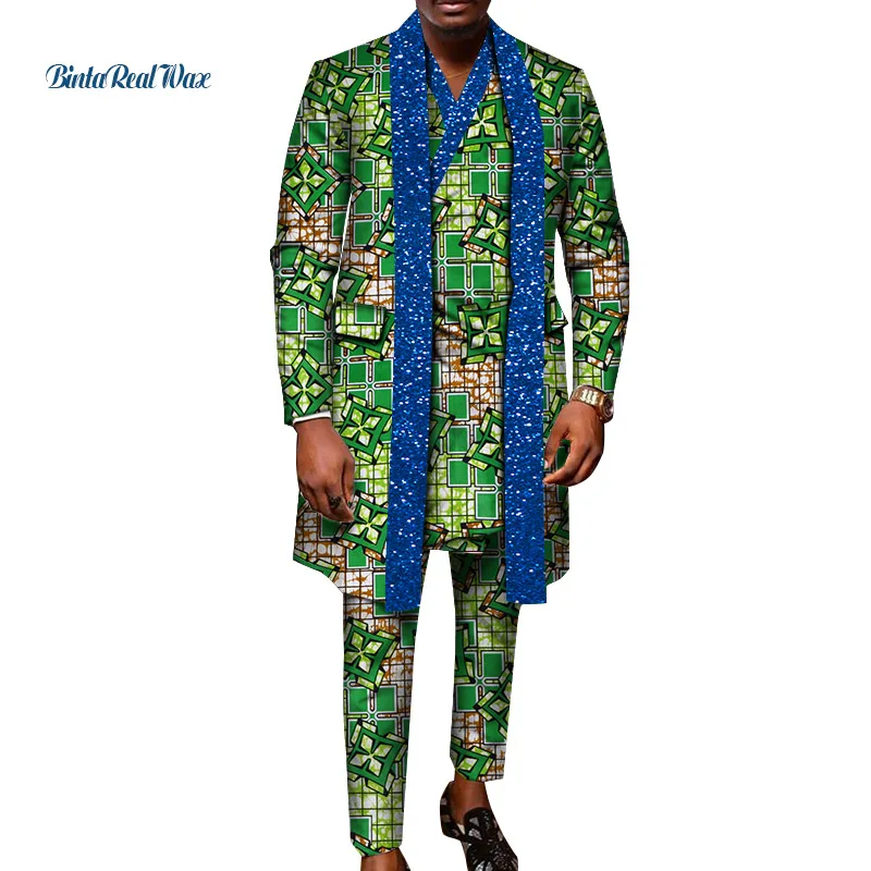 African Design Clothing African Man Clothes Bling Party Men Long Top Shirts and Pants 3pcs Sets WYN1244