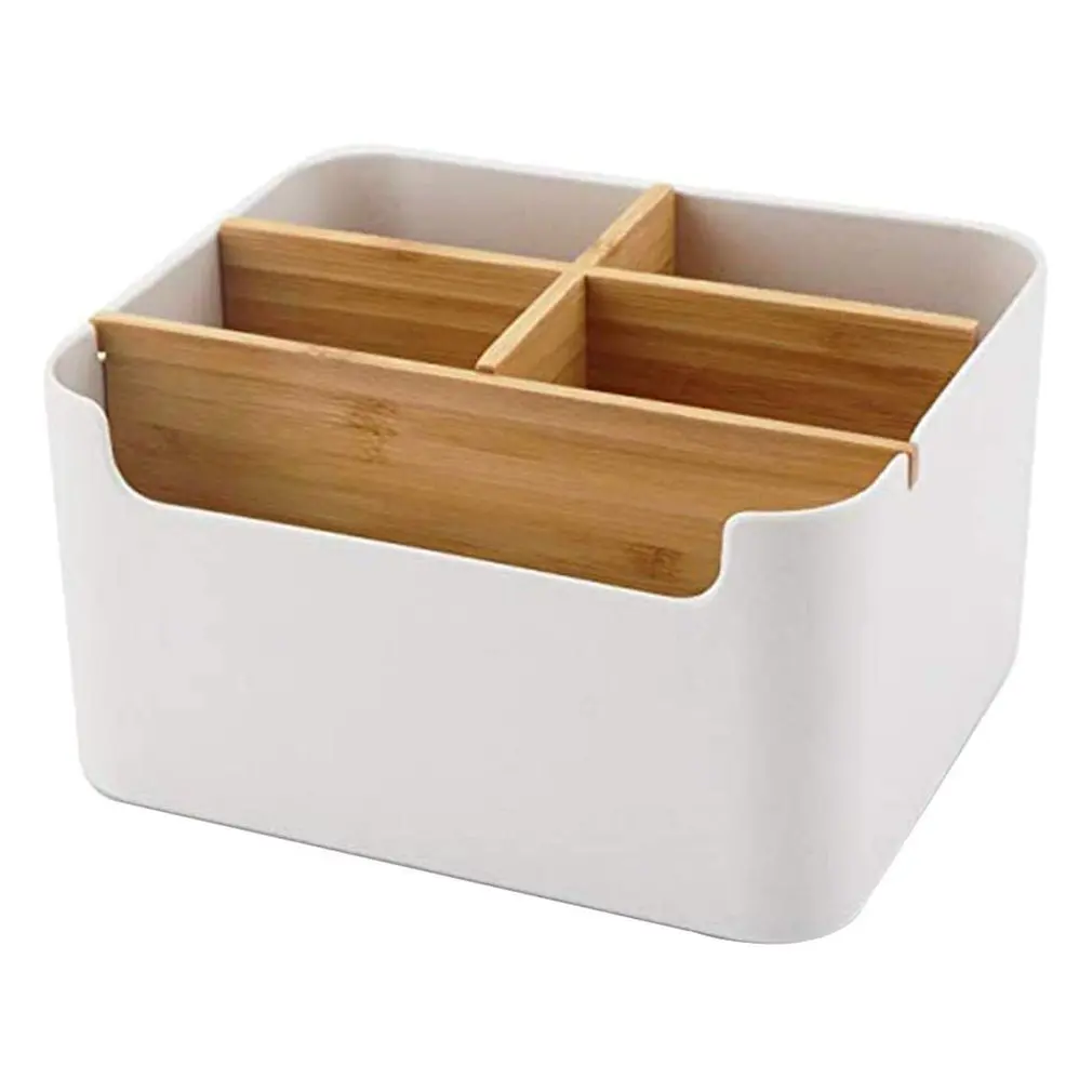 

Desktop Organizer Retro Wooden Storage Box Remote Control Phone Pen Holder 2 Grid Jewelry Container