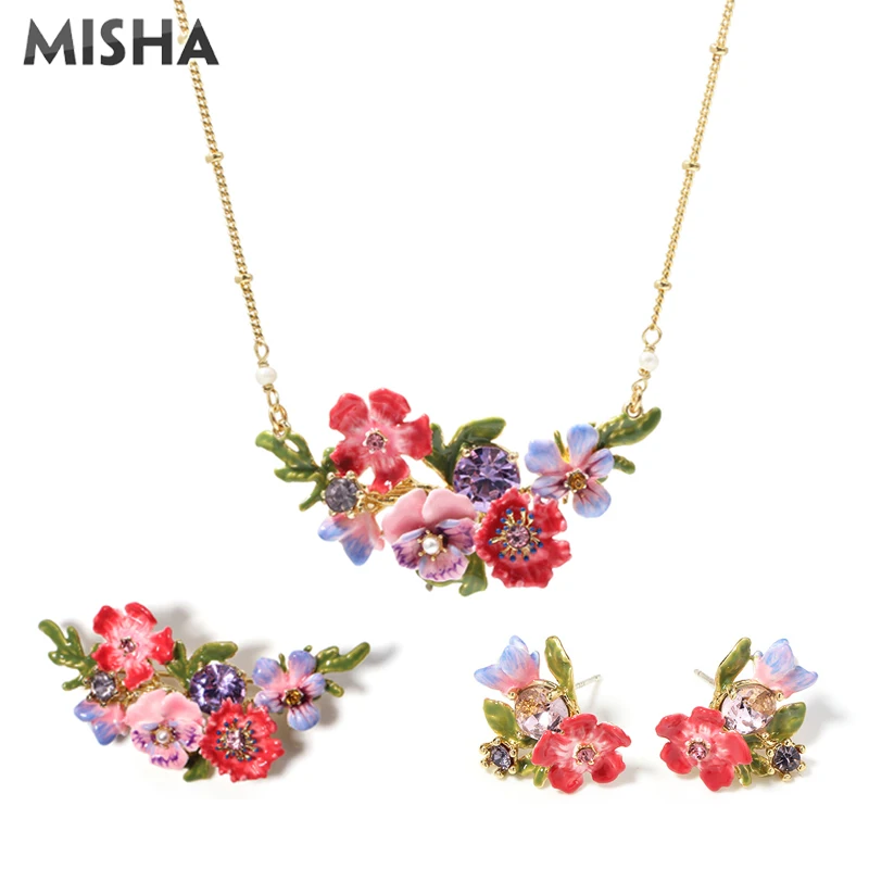 MISHA Роскошные Ювелирные наборы очаровательное дамское ожерелье брошь с серьгами