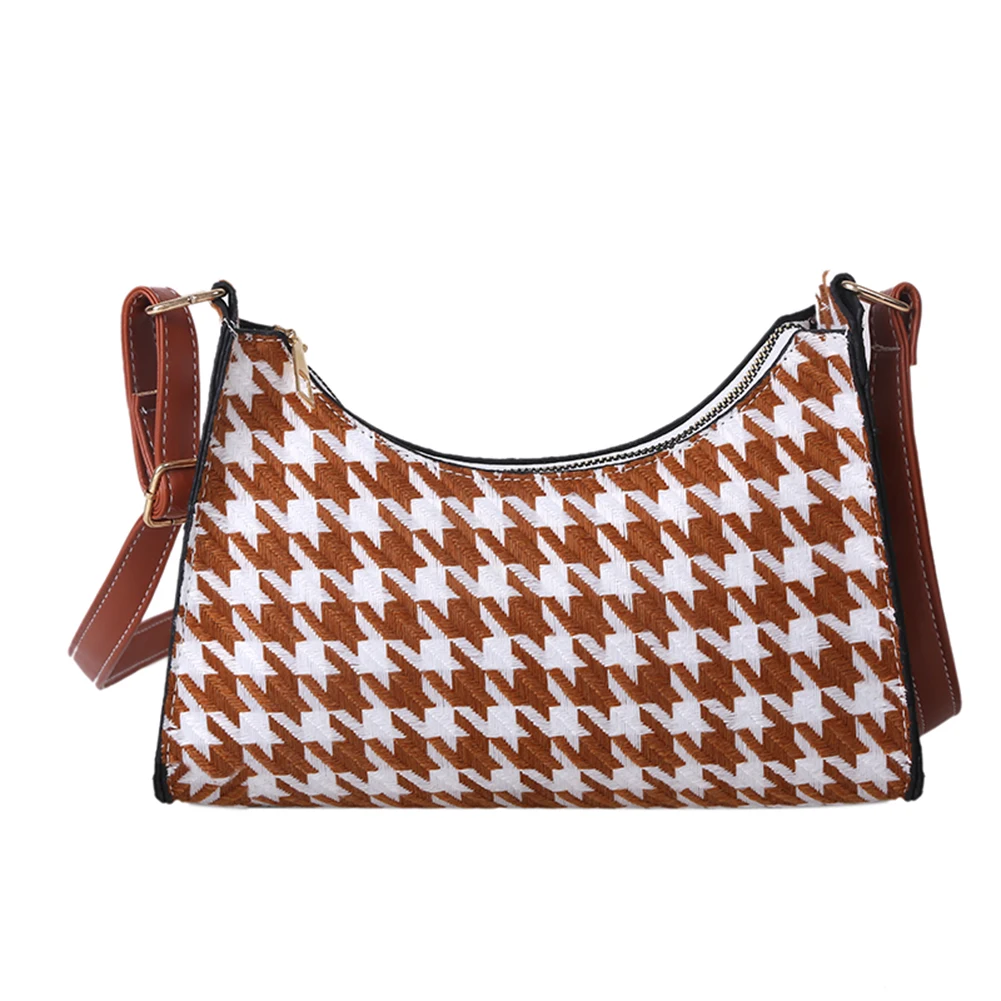 

Street Women Leather Handbag Hobos Fashion Exquisite Shopping Bag Vintage Plaid Pattern Shoulder Messenger Bag