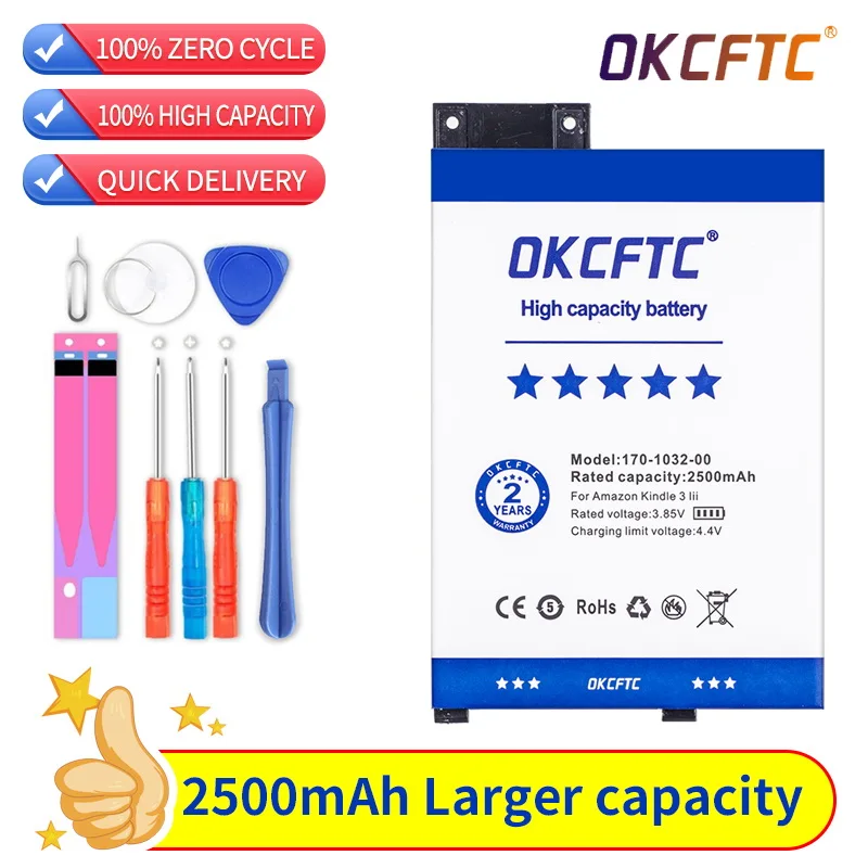 

2500mAh 170-1032-00 Battery for Amazon Kindle 3 III Keyboard eReader D00901 Graphite 170-1032-01 GP-S10-346392-0100 S11GTSF01A