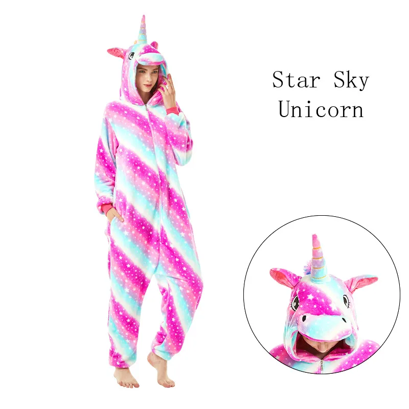 Animal Stitch Unicorn Onesies Adults Teenagers Women Men Pajamas Funny Flannel Warm Soft Overall Onepiece Night Home Jumpsuit |