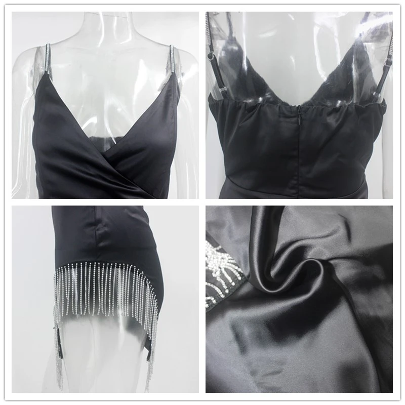 Женское атласная кисточка Fuedage Клубное облегающее платье мини с открытой спиной v