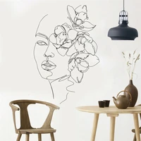 beauty focal floral woman line drawing wall sticker girl room living room minimalist face flower art wall decal vinyl decor